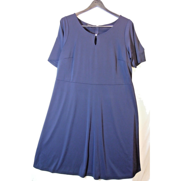 Talbots Dress Womens 16W Navy Blue Jersey Knit Fit and Flare Flutter‎ Sleeve NWT